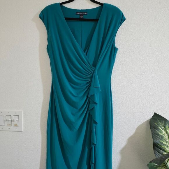 "American Living" Elegant Teal Draped Dress, Size 14. - Picture 2 of 12